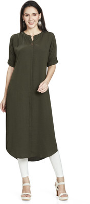 Nioni Women Solid Straight Kurta(Dark Green)