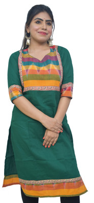KheyaliBoutique Women Printed Straight Kurta(Dark Green)