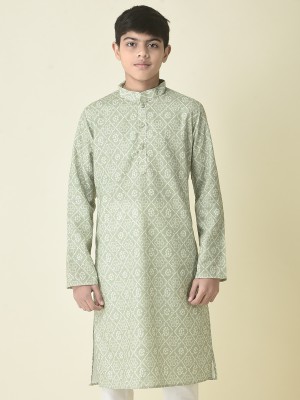 Tabard Boys Printed Straight Kurta(Green)