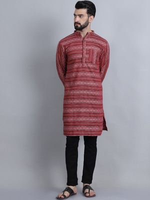Aarsha Men Printed Straight Kurta(Maroon)
