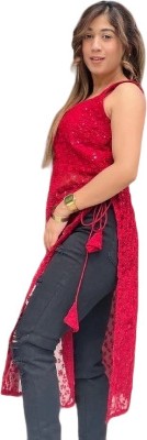 PARROT ENTERPRISE Women Embroidered Straight Kurta(Red)