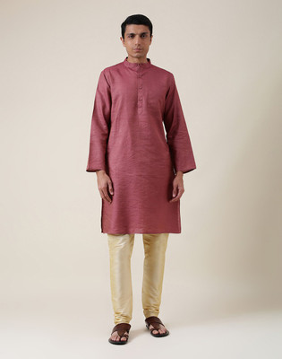 Fabindia Men Woven Design Straight Kurta(Pink)