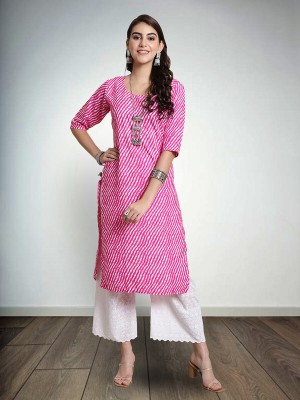 1 Stop Fashion Women Printed Straight Kurta(Pink, White)