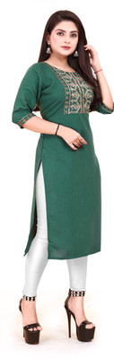 WOMENSILK Women Embroidered Straight Kurta(Green)