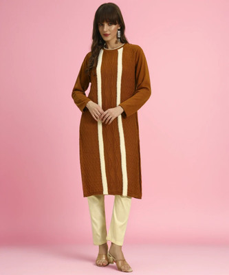 KILVESTED Women Self Design Straight Kurta(Brown)