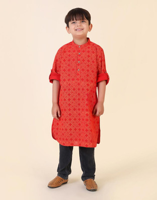 Fabindia Boys Printed A-line Kurta(Red)