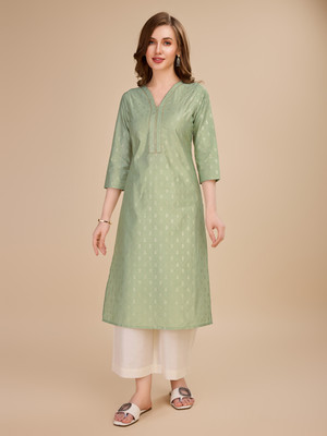 Beshas studio Palace Women Printed A-line Kurta(Light Green)