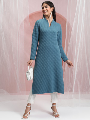 Vishudh Women Solid Straight Kurta(Blue)