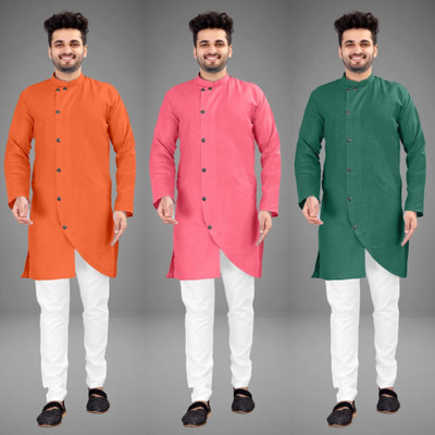 DIAMOND CLUSTER Men Self Design Trail Cut Kurta(Multicolor)
