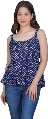 JXM Women Printed Flared Kurta(Blue)