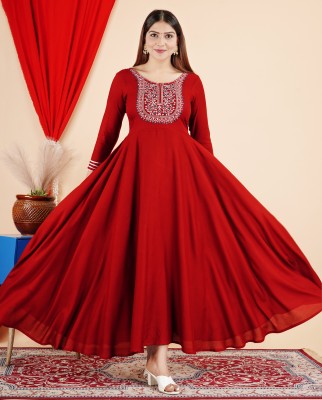 NANERA Women Embroidered Anarkali Kurta(Maroon)