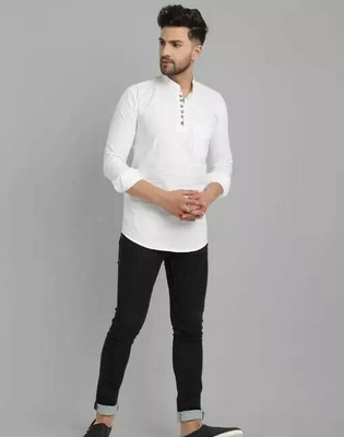 Radhe Trends Men Solid Straight Kurta(White)
