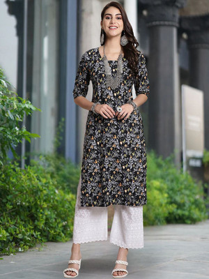 Moda Rapido Women Geometric Print Straight Kurta(Blue)