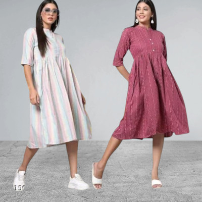 Houseofcommonk Women Striped Anarkali Kurta(Multicolor)
