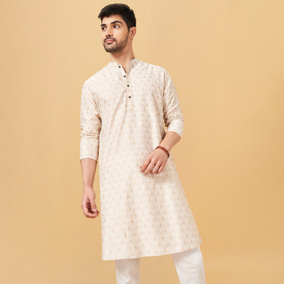 Indus Route by Pantaloons Men Dyed/Ombre Straight Kurta(Light Green)