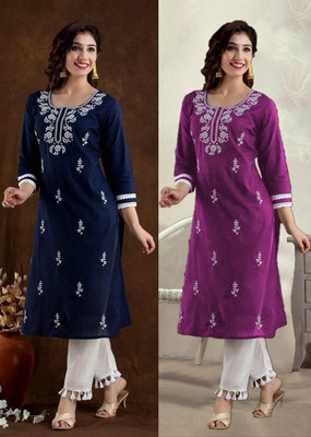 SISTO Women Chikan Embroidery A-line Kurta(Multicolor)