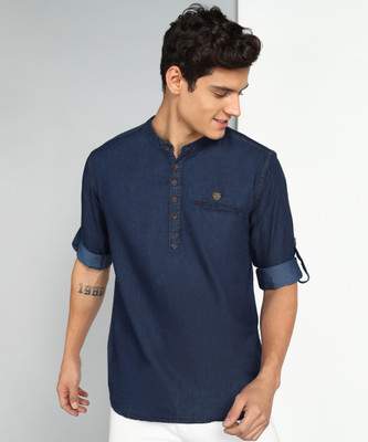 KUONS AVENUE Men Solid Straight Kurta(Dark Blue)