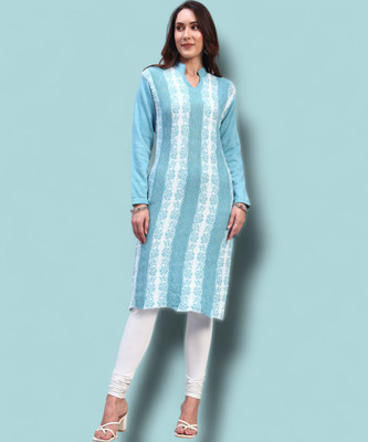 HEMLOCK Women Self Design Straight Kurta(Light Blue)