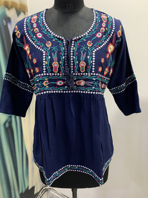 LEEZA Women Embroidered, Floral Print A-line Kurta(Blue)