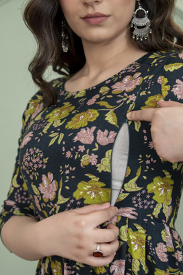 Cotnon Women Printed Anarkali Kurta(Multicolor)