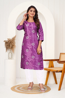 VSAAJ FASHION Women Printed A-line Kurta(Purple)