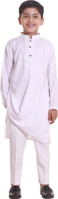 Greyash Boys Self Design Flared Kurta(White)