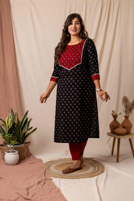 Amthi Women Floral Print A-line Kurta(Black)