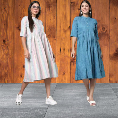 Houseofcommonk Women Striped Anarkali Kurta(Multicolor)