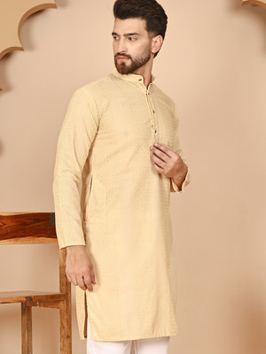 ANOUK Men Self Design Straight Kurta(Beige)