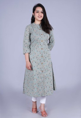 Satvik fashion Women Printed A-line Kurta(Grey)