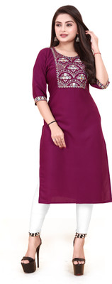 HARISH TEXTILE Women Embroidered A-line Kurta(Purple)