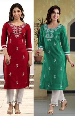 vikshi Women Embroidered Straight Kurta(Multicolor)