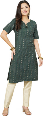 ANUSHIL Women Printed Straight Kurta(Green)