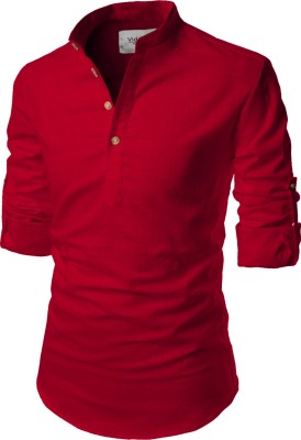 HouseOfCommon Men Solid Straight Kurta(Red)