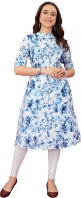 YARA CREATION Women Floral Print A-line Kurta(Blue)