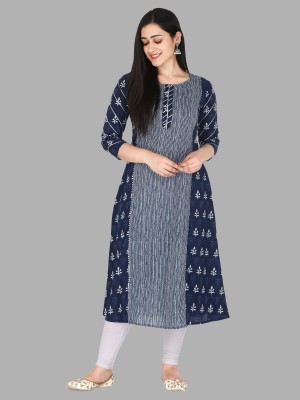 Kannahi Women Printed Straight Kurta(Blue)