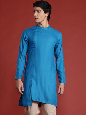 ANOUK Men Solid Straight Kurta(Blue)