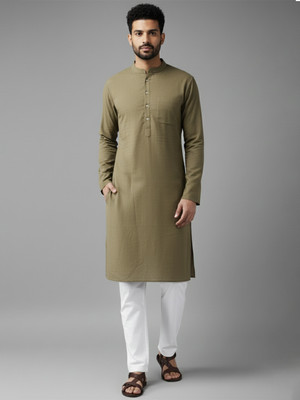 Navkanj Men Solid Straight Kurta(Silver)