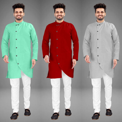 DIAMOND CLUSTER Men Self Design Trail Cut Kurta(Multicolor)