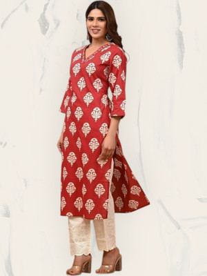 PRAYAARI FASHIONS Women Self Design Straight Kurta(Maroon)
