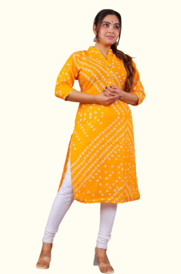 Parth f Women Bandhani A-line Kurta(Yellow)
