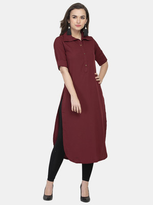 Aarsha Women Solid Straight Kurta(Maroon)