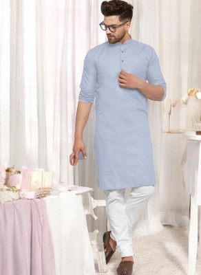 Krisha trend Men Solid Straight Kurta(Blue)