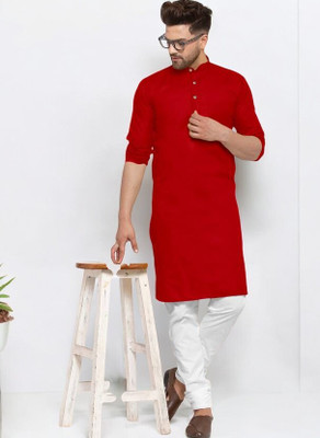 Anuj Fashion Men Solid A-line Kurta(Red)