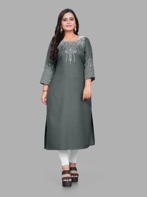 Fashion Naaree Women Embroidered Straight Kurta(Grey)