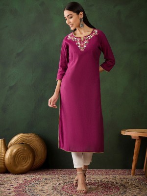 Sangria Women Embroidered Straight Kurta(Pink)