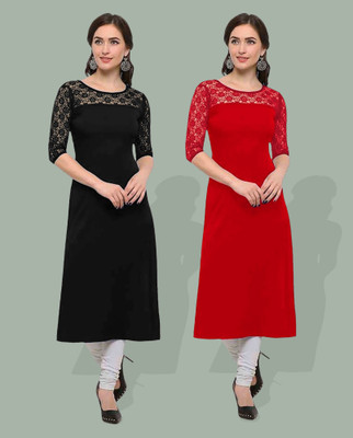Maheshvi Women Self Design Straight Kurta(Red)