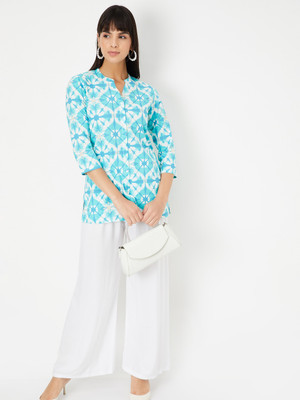 MAX Women Printed Straight Kurta(Blue)
