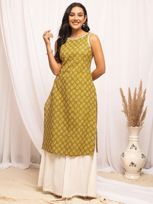 FIORRA Women Printed Straight Kurta(Yellow)