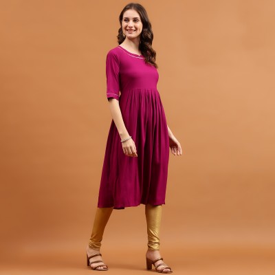 Shopemee Women Solid A-line Kurta(Purple)